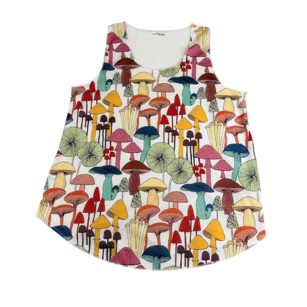 Cottagecore Mushroom Print Tank Top XL Multicolor Sleeveless Scoop Neck